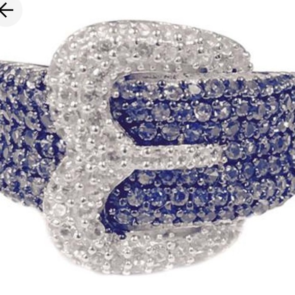Suzy Levian 18K / Sterling Silver 2.02 CWTw Saphire Buckle Ring w Diamond accent - Picture 6 of 13